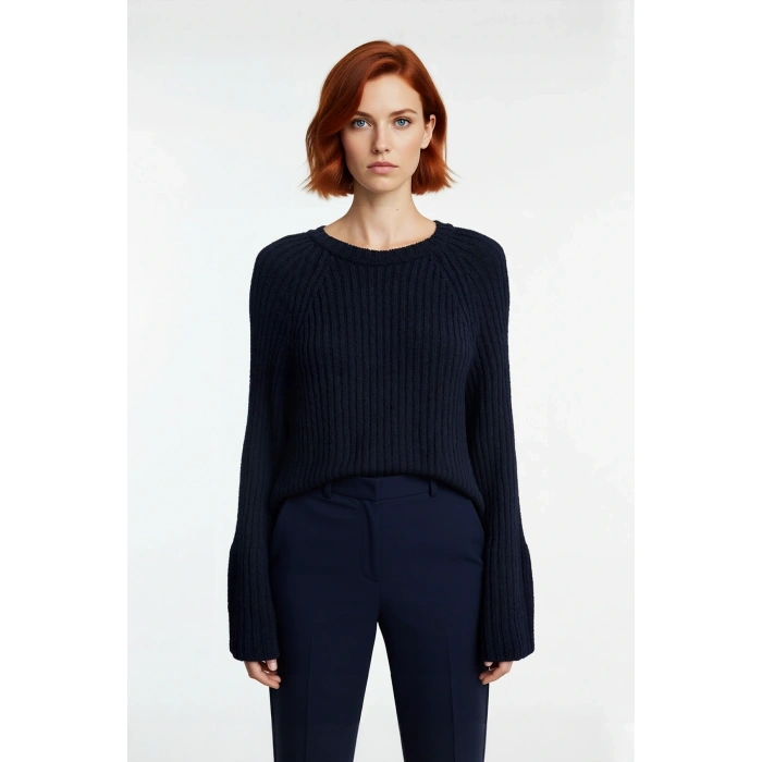 Kadın Regular Kalıp Sürdürülebilir Triko Kazak Reglan Kollu Peplum Detaylı Orta Kalınlıkta Günlük