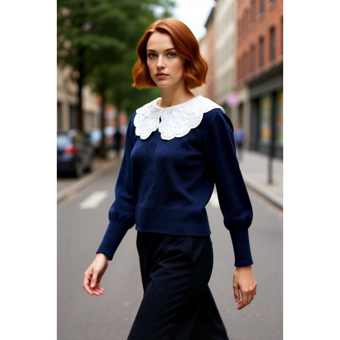 Kadın Regular Kalıp Triko Kazak Gömlek Yaka Detaylı Kışlık Günlük Kombinler İçin İdealdir Kaliteli