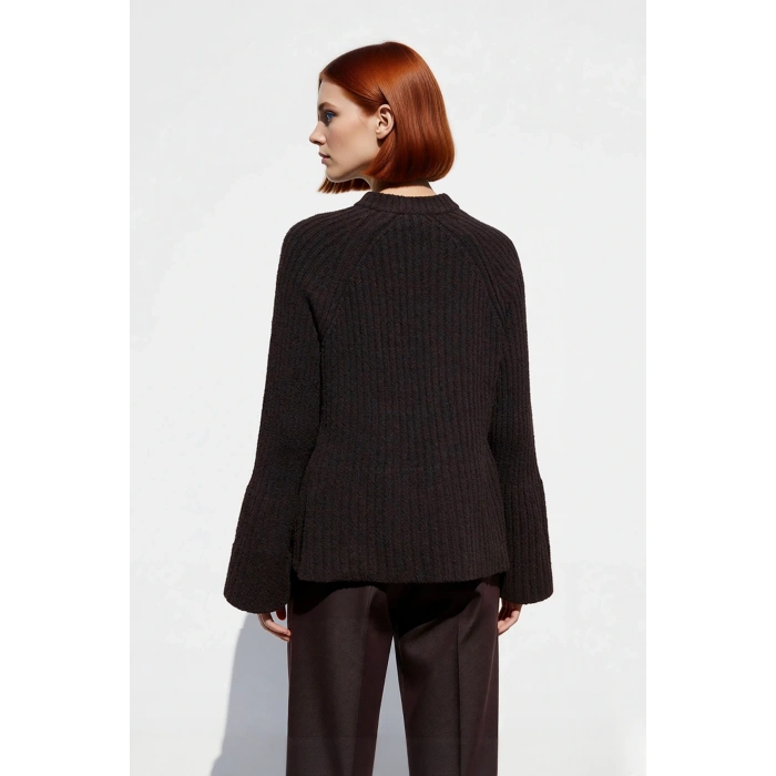 Kadın Regular Kalıp Triko Kazak Peplum Detayı Sürdürülebilir Reglan Kol Orta Kalınlık Günlük