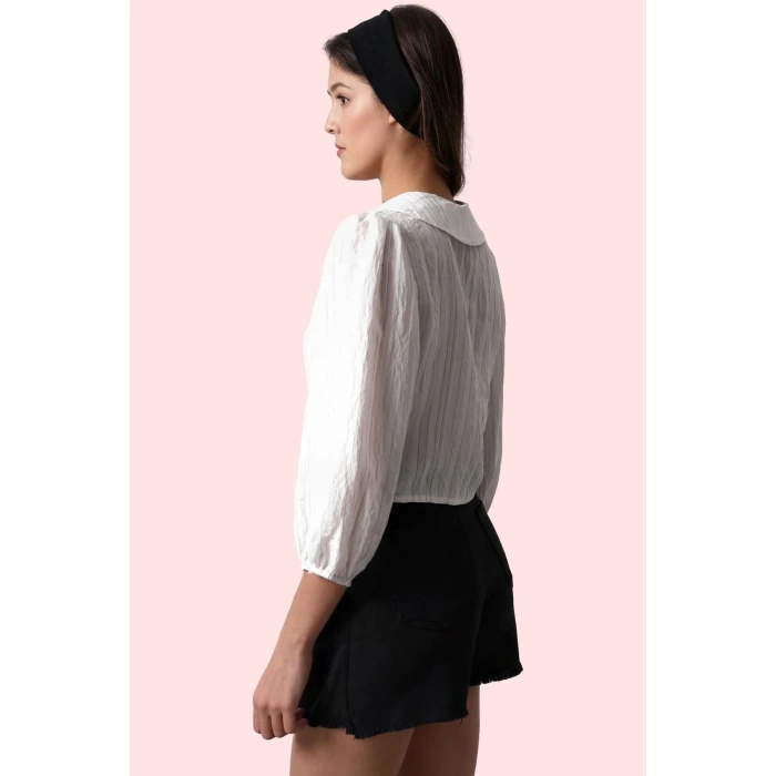 Kadın Regular Kalıp Uzun Kollu Gömlek Polyester Günlük Stil Bebe Yaka Yaz Aylarının Vazgeçilmezi