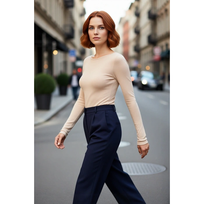 Kadın Regular Kalıp Uzun Kollu İnce Dokuma Bisiklet Yaka Viskoz Triko Bluz Günlük Şıklık İçin İdeal