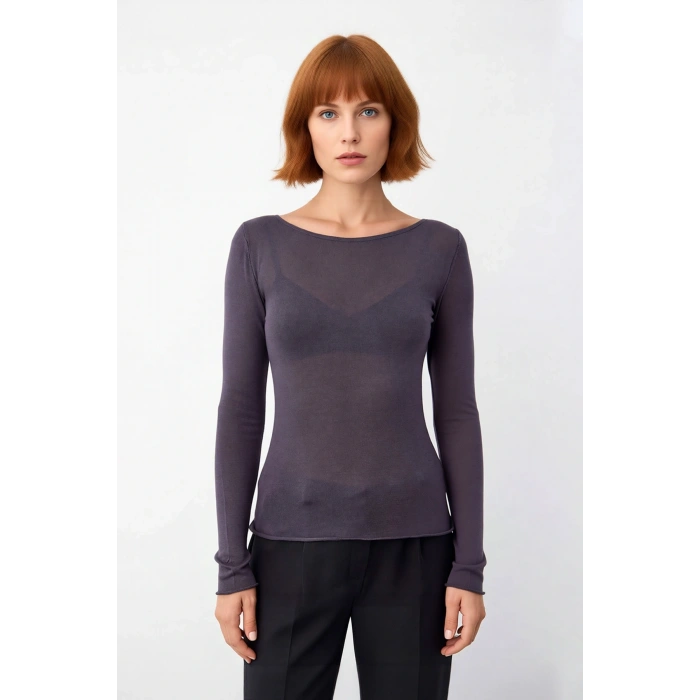 Kadın Regular Kalıp Uzun Kollu İnce Dokuma Bisiklet Yaka Viskoz Triko Bluz Günlük Şıklık İçin İdeal