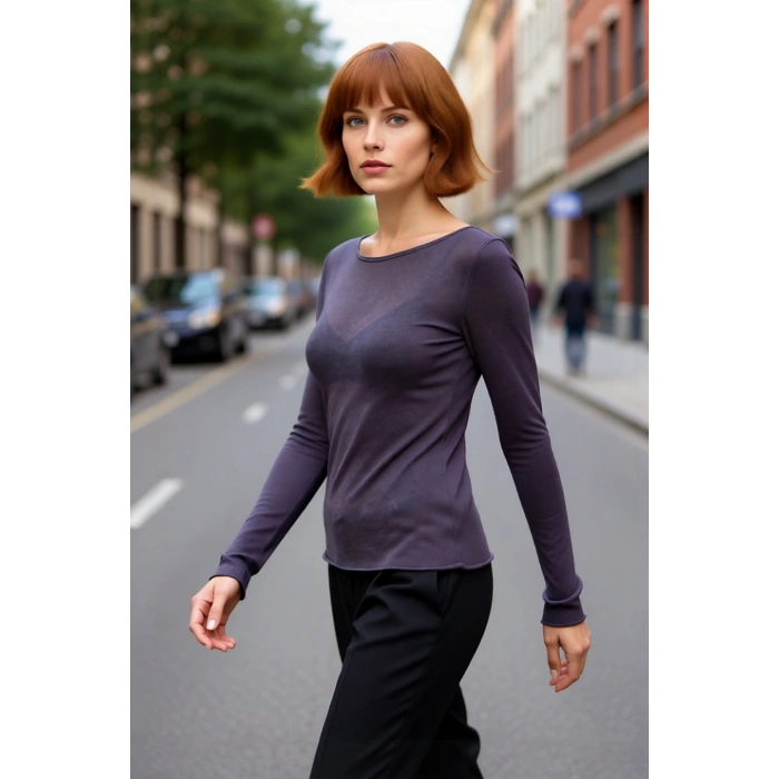 Kadın Regular Kalıp Uzun Kollu İnce Dokuma Bisiklet Yaka Viskoz Triko Bluz Günlük Şıklık İçin İdeal