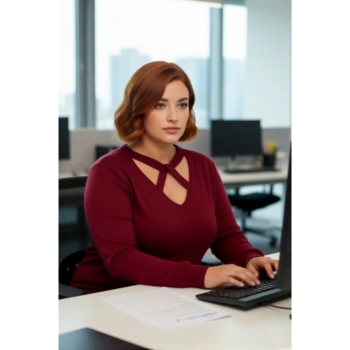 Kadın Regular Kalıp V Yaka Cut Out Detaylı Triko Kazak Standart Kol Basic Düz Desen Günlük Şıklık