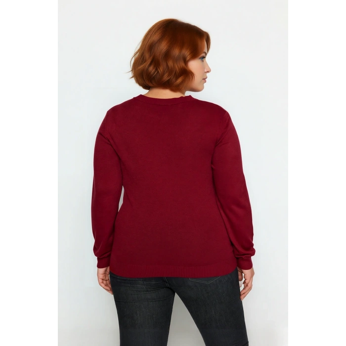 Kadın Regular Kalıp V Yaka Cut Out Detaylı Triko Kazak Standart Kol Basic Düz Desen Günlük Şıklık