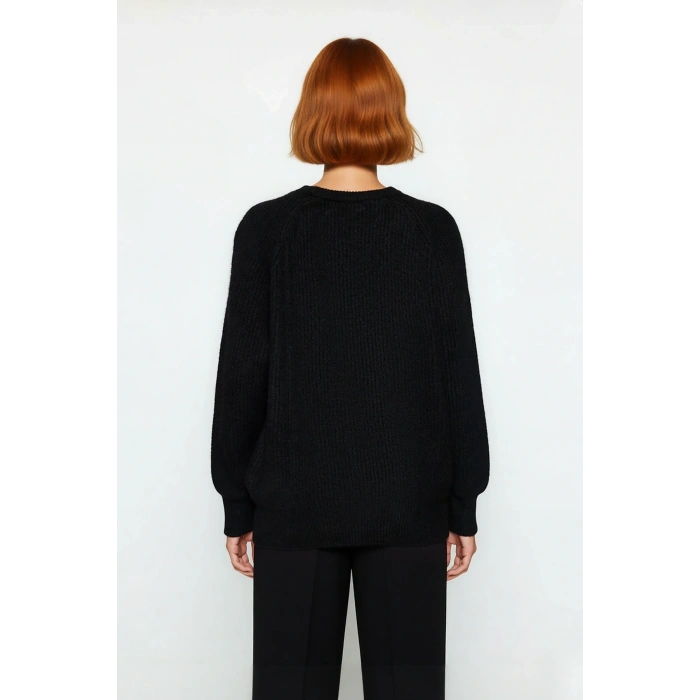 Kadın Regular Kalıp Yumuşak Dokulu Bisiklet Yaka Taş Detaylı Triko Kazak Kış Sezonu İçin Modern