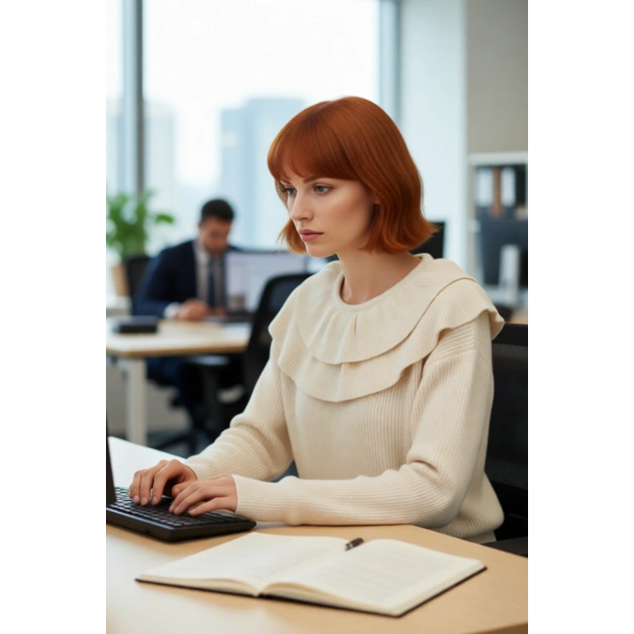 Kadın Regular Kalıp Yumuşak Dokulu Uzun Kollu Triko Kazak Fırfır Yaka Detaylı Kışlık Şıklık