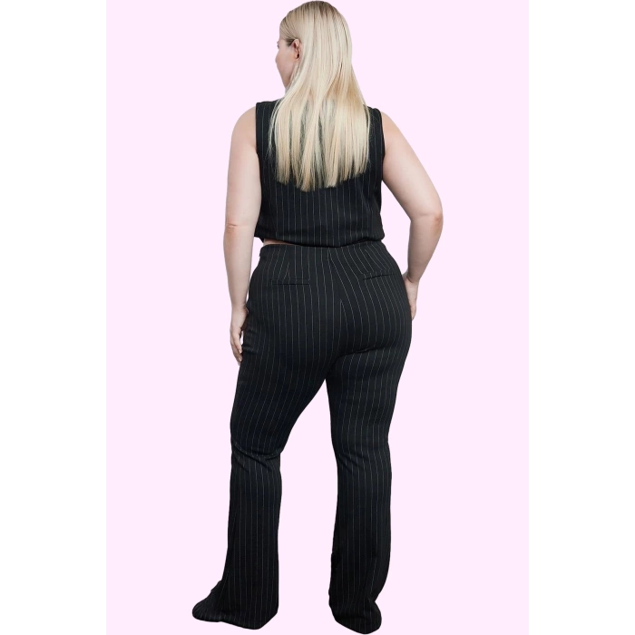 Kadın Regular Örme Pantolon Çizgili Yüksek Bel Geniş Paça Günlük Stil Yaz Aylarının Vazgeçilmezi