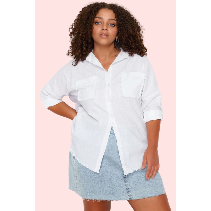 Kadın Regular Pamuklu Tunik Gömlek Yaka Uzun Kollu Casual Stil Günlük Kullanım Özel Günler