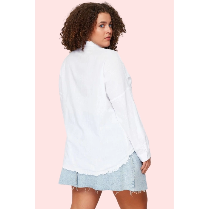 Kadın Regular Pamuklu Tunik Gömlek Yaka Uzun Kollu Casual Stil Günlük Kullanım Özel Günler