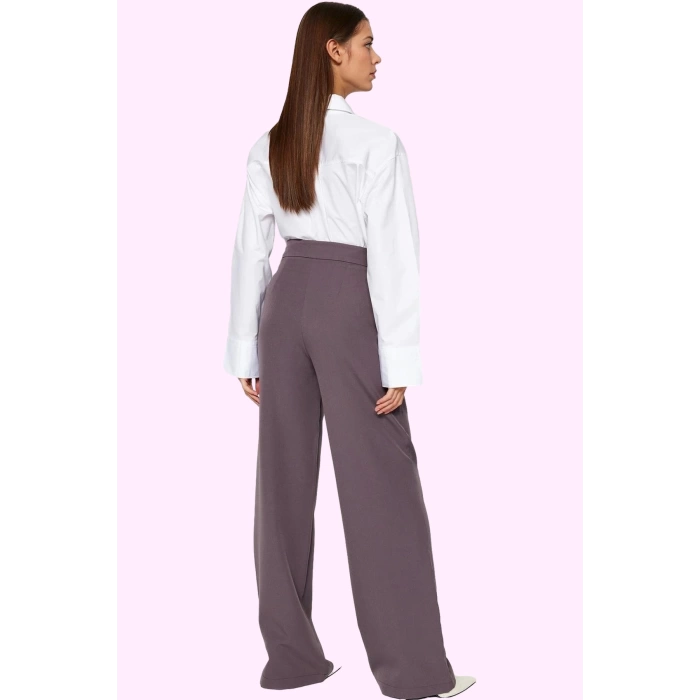 Kadın Regular Yüksek Bel Geniş Paça Pantolon Düz Desen Casual Kış Yaz Aylarının Vazgeçilmezi