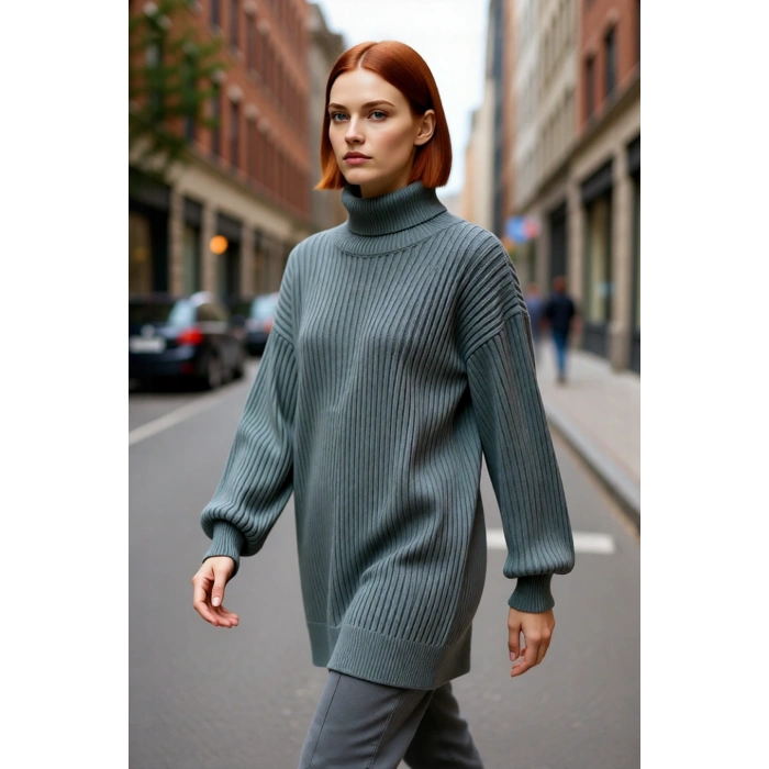 Kadın Relaxed Balıkçı Yaka Uzun Kollu Düz Selanik Örgü Triko Kazak Soğuk Havalar İçin Kaliteli