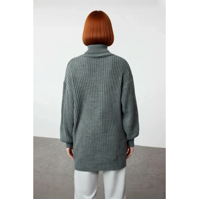 Kadın Relaxed Balıkçı Yaka Uzun Kollu Düz Selanik Örgü Triko Kazak Soğuk Havalar İçin Kaliteli