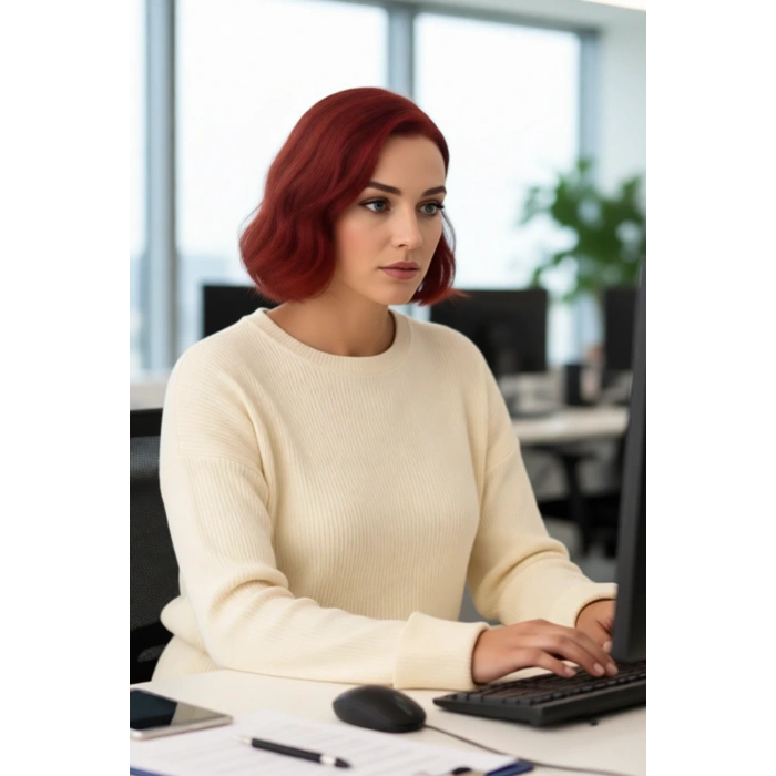 Kadın Relaxed Kalıp Beli Kuşaklı Bisiklet Yaka Uzun Düz Fitilli Triko Kazak Günlük Kullanım İçin