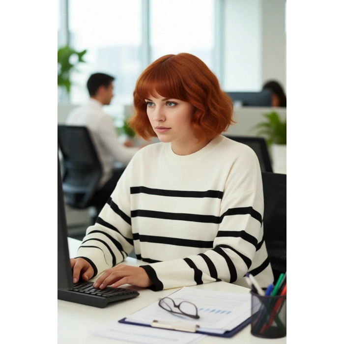 Kadın Relaxed Kalıp Çizgili Bisiklet Yaka Uzun Kol Triko Kazak Kış Sezonu İçin Şık Ve Konforlu