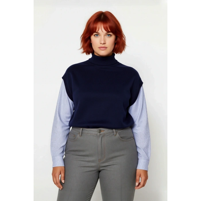 Kadın Relaxed Kalıp Dik Yaka Kolsuz Triko Süveter Şık ve Konforlu Günlük Basic Akrilik Kışlık