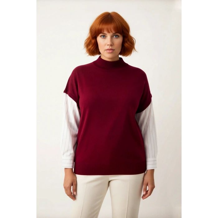 Kadın Relaxed Kalıp Dik Yaka Kolsuz Triko Süveter Şık ve Konforlu Günlük Basic Akrilik Kışlık