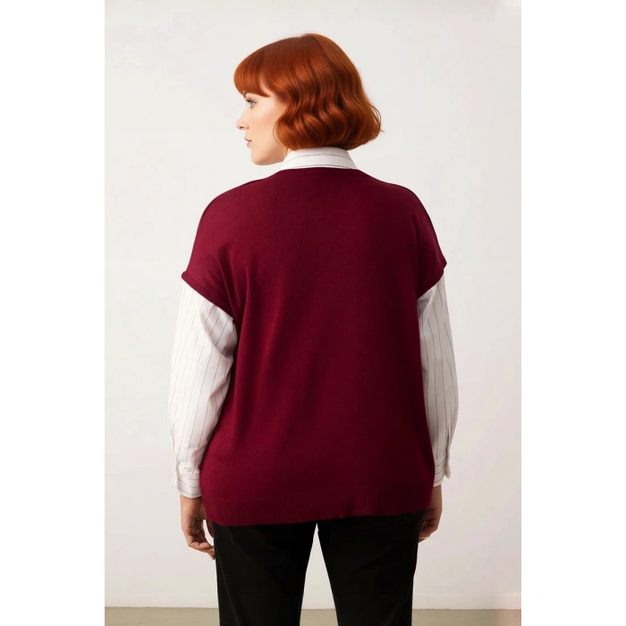 Kadın Relaxed Kalıp Dik Yaka Kolsuz Triko Süveter Şık ve Konforlu Günlük Basic Akrilik Kışlık