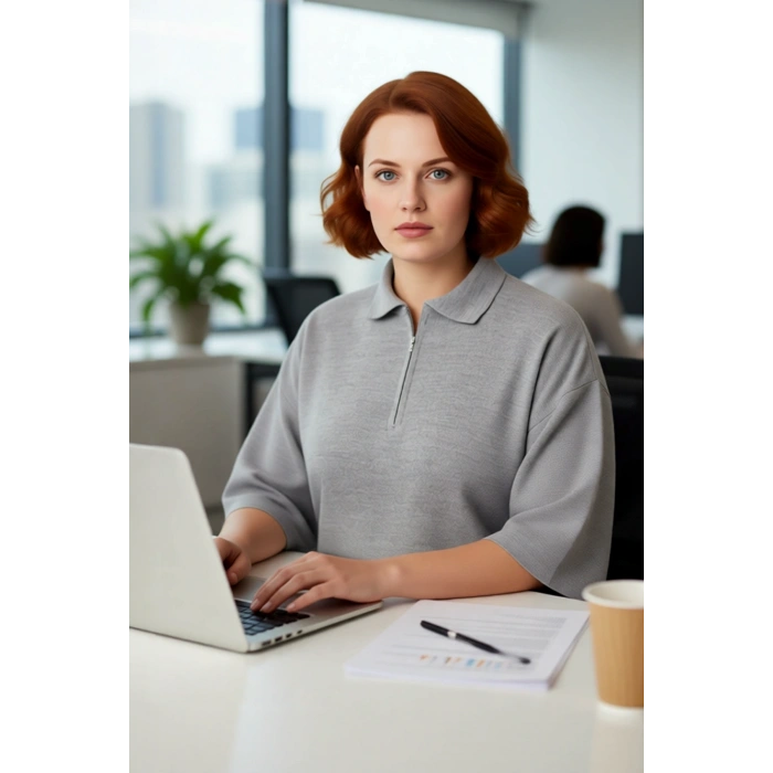 Kadın Relaxed Kalıp Polo Yaka Fermuar Detaylı Düşük Kollu Truvakar Triko Kazak Büyük Beden Rahat