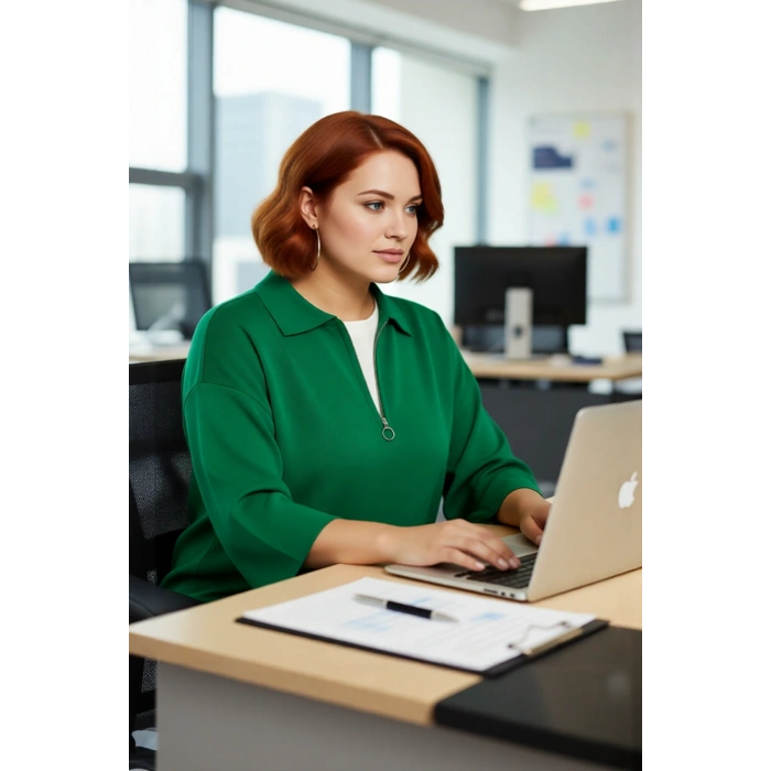 Kadın Relaxed Kalıp Polo Yaka Fermuar Detaylı Düşük Kollu Truvakar Triko Kazak Büyük Beden Rahat