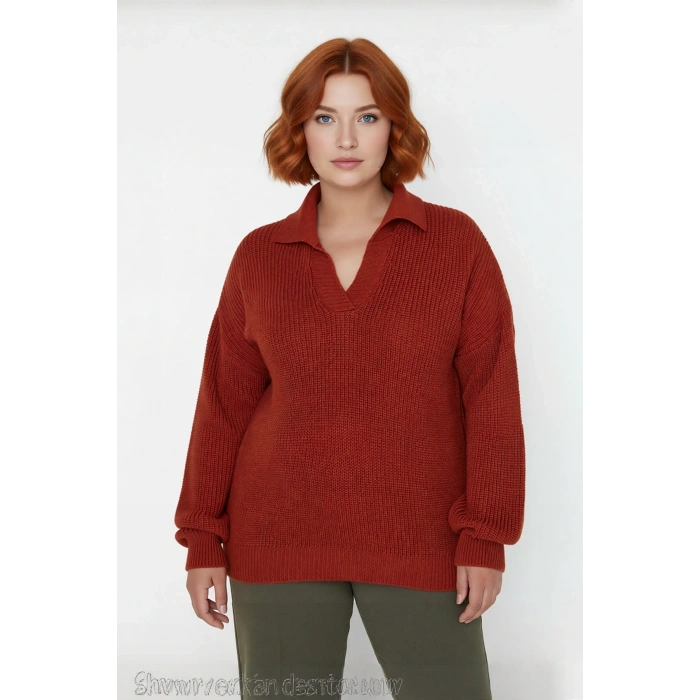 Kadın Relaxed Kalıp Selanik Örgü Polo Yaka Kalın Akrilik Triko Kazak Günlük Şıklık Sunar Kaliteli