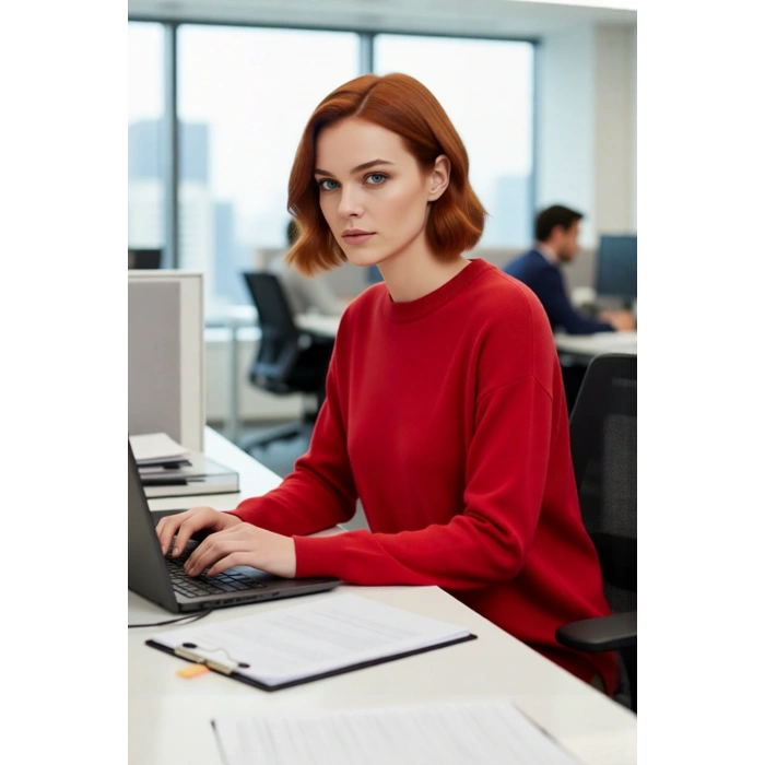 Kadın Relaxed Kalıp Triko Tunik Bisiklet Yaka Akrilik Düşük Kol Düz Desenli Yırtmaç Detaylı İnce