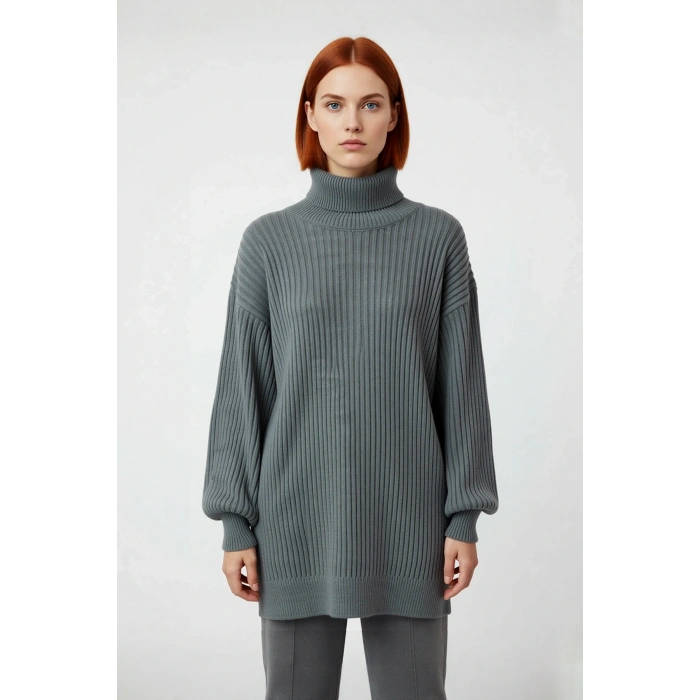 Kadın Relaxed Kesim Balıkçı Yaka Selanik Örgü Kalın Tunik Triko Kazak Kış Günleri Şıklığı Kaliteli