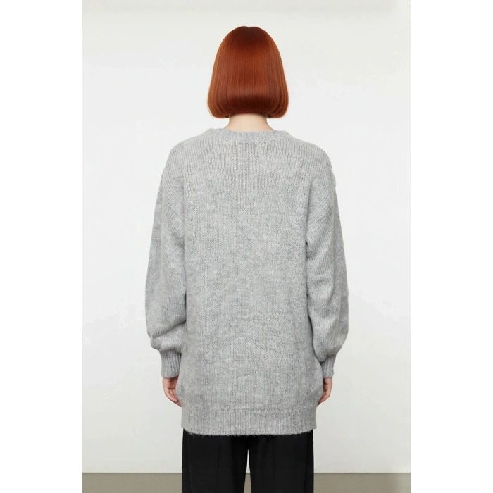 Kadın Relaxed Kesim Uzun Kol Triko Fiyonk Detaylı Bisiklet Yaka Basic Kışlık Kazak Stili Kaliteli