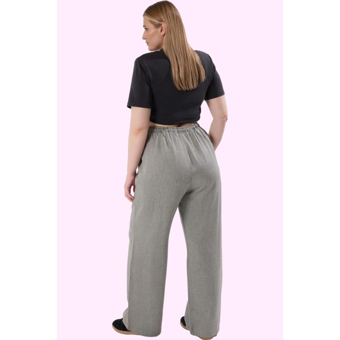 Kadın Relaxed Siluet Geniş Paça Yazlık Pantolon Rahat Kalıp Keten Görünümlü Günlük Kullanım