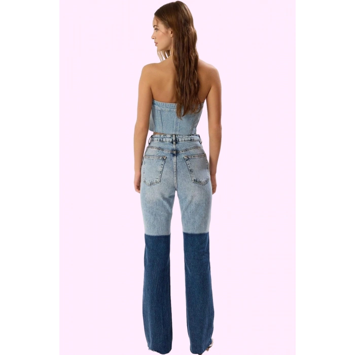 Kadın Renk Bloklu Comfort Flare Jean Yüksek Bel Günlük Ve Özel Günler Yaz Aylarının Vazgeçilmezi