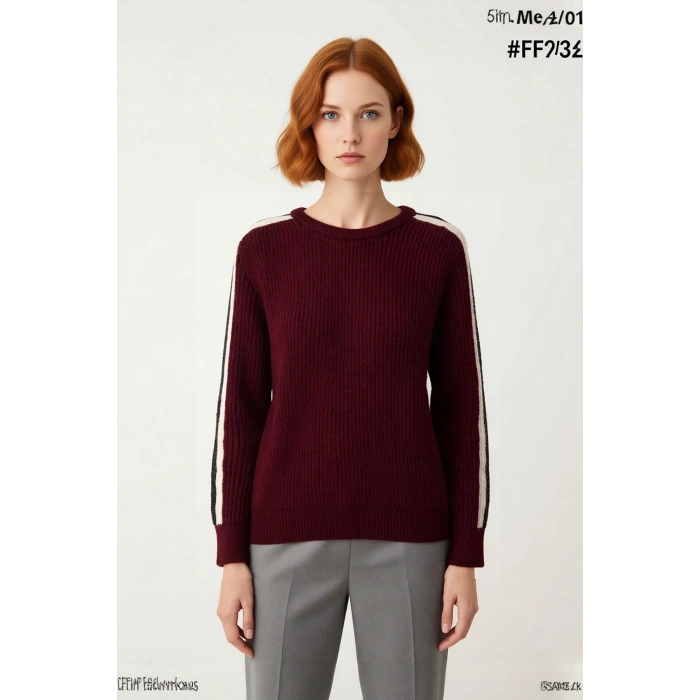 Kadın Renk Bloklu Oversize Bisiklet Yaka Triko Kazak Soğuk Havalar İçin Modern ve Trend Bir Seçim