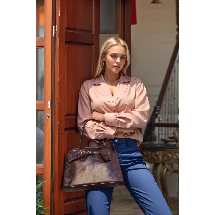 Kadın Retro Suni Deri El Ve Omuz Çantası Kemer Detaylı Günlük Kullanım Konforlu Kesim Mükemmel Uyum