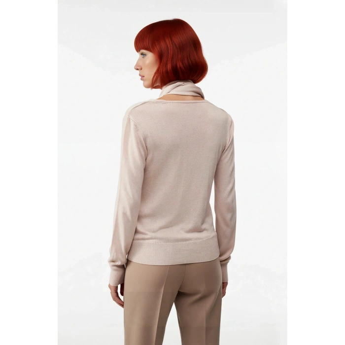 Kadın Şal Yaka Detaylı Merserize Görünümlü İnce Triko Kazak İlkbahar Sonbahar Günlük Şıklığı