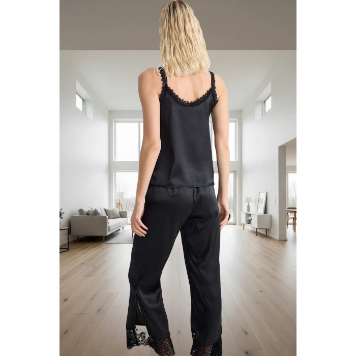 Kadın Saten Pijama Takımı Dantel Detaylı Rahat Ev Giyim Uzun Ömürlü Dayanıklı Malzeme