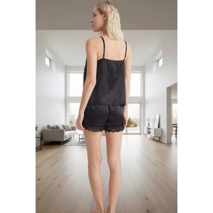 Kadın Saten Pijama Takımı Dantel Detaylı Rahat Yazlık Uzun Ömürlü Özenle Seçilmiş