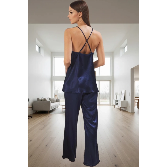 Kadın Saten Pijama Takımı İnce Askılı Fırfırlı Rahat Ev Giyim Seti Premium Kalite