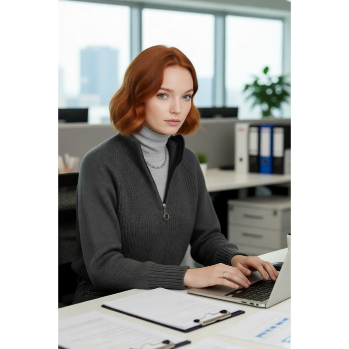 Kadın Selanik Dokuma Regular Kalıp Crop Dik Yaka Fermuarlı Uzun Kollu Triko Kazak Günlük Şıklık