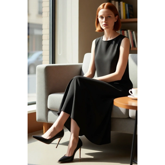 Kadın Shift Kalıp Aerobin Dokuma Düz Maxi Elbise Kolsuz Bisiklet Yaka Günlük Şıklık Sunuyor