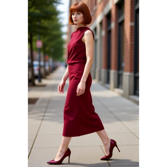 Kadın Shift Kalıp Aksesuar Detaylı Aerobin Dokuma Midi Elbise Şık Ve Konforlu Günlük Kullanım İçin