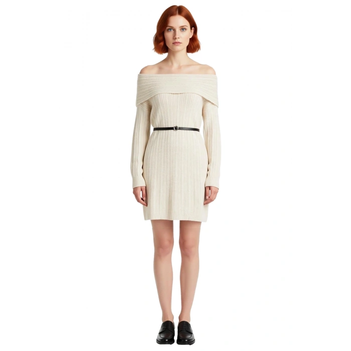 Kadın Shift Kalıp Carmen Yaka Fitilli Triko Mini Elbise İlkbahar Sonbahar Kombinleriniz İçin İdeal