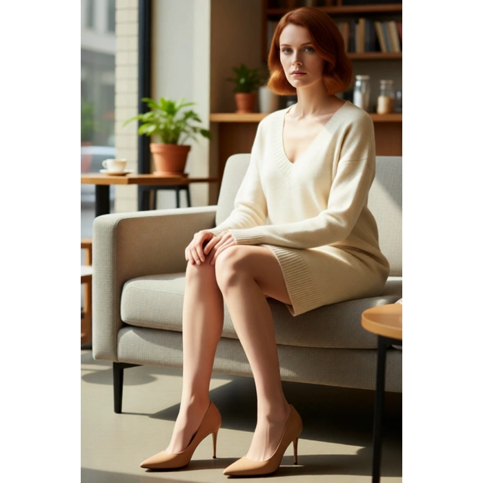 Kadın Shift Kalıp V Yaka Düşük Kollu Triko Kazak Elbise Günlük Şık Konforlu Kombinler İçin İdeal