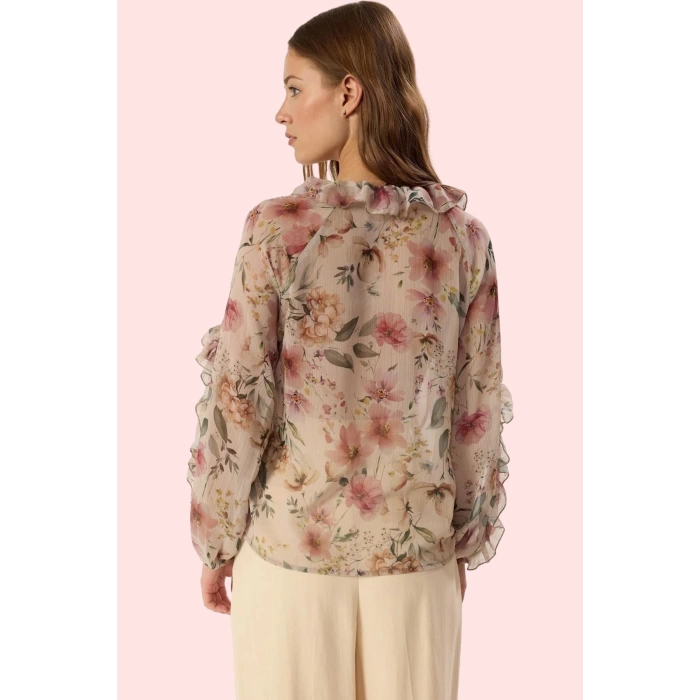 Kadın Şifon Gömlek Regular Kalıp Uzun Kol Çiçekli Desen Polyester Yaz Aylarının Vazgeçilmezi