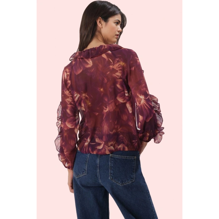 Kadın Şifon Gömlek Regular Kalıp Uzun Kol Çiçekli Desen Polyester Yaz Aylarının Vazgeçilmezi