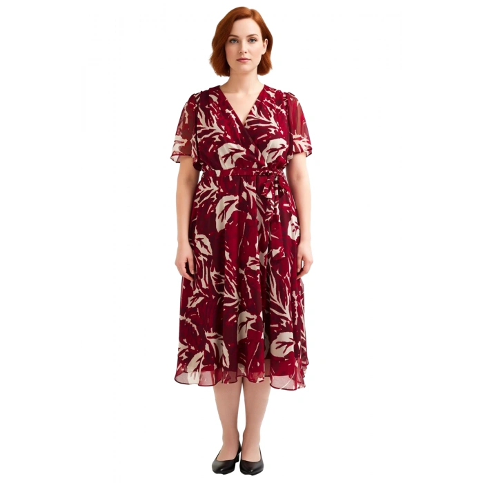 Kadın Şifon Kumaş Melek Kol V Yaka Çiçek Desenli A line Kruvaze Maxi Elbise İlkbahar Yaz Kaliteli