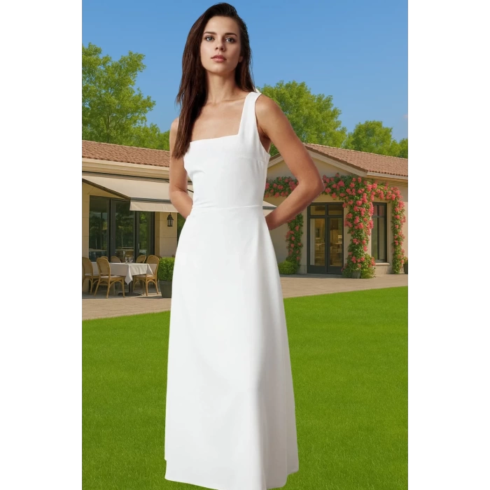 Kadın Şık A Kesim Midi Abiye Elbise Polyester Elastan Ramadan Koleksiyonu Dayanıklı Malzeme