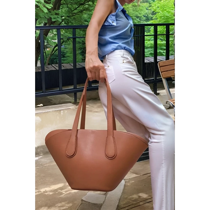 Kadın Şık Bej Suni Deri Shopper Çanta Günlük Ve İş Kullanımı İçin Özenle Seçilmiş Mükemmel Uyum