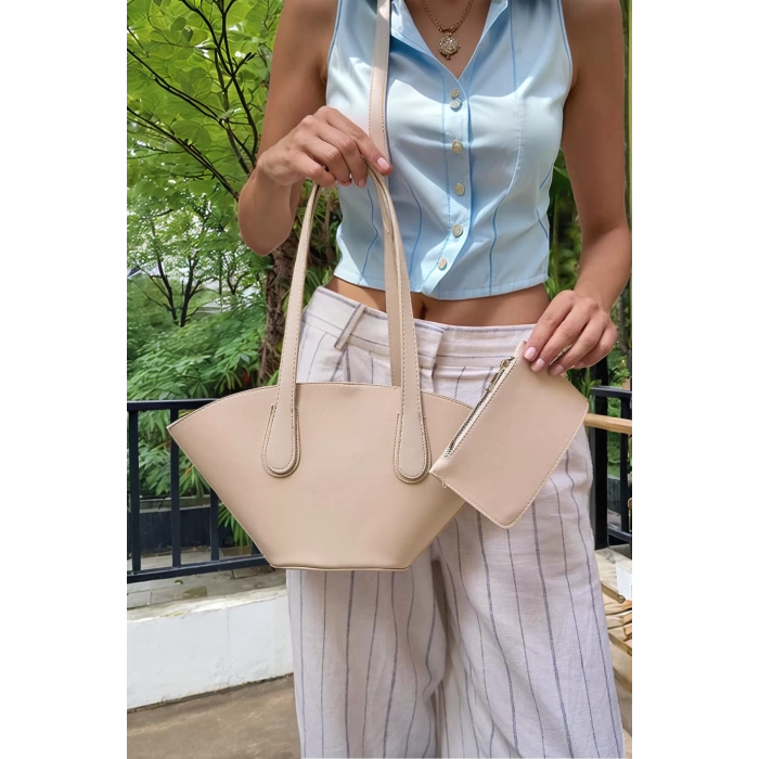 Kadın Şık Bej Suni Deri Shopper Çanta Günlük Ve İş Kullanımı İçin Özenle Seçilmiş Mükemmel Uyum