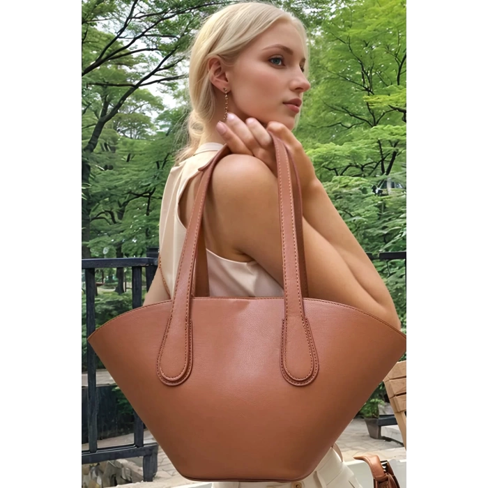 Kadın Şık Bej Suni Deri Shopper Çanta Günlük Ve İş Kullanımı İçin Özenle Seçilmiş Mükemmel Uyum