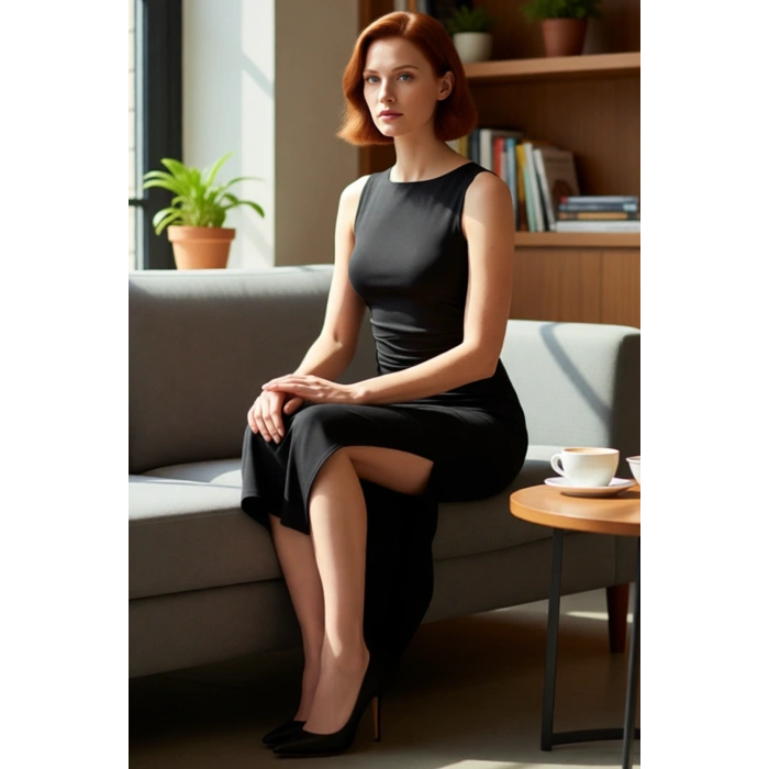 Kadın Şık Bodycon Kolsuz Midi Elbise Esnek Mikro Örme Kumaşıyla Büzgü Detaylı Yırtmaçlı Tasarım.