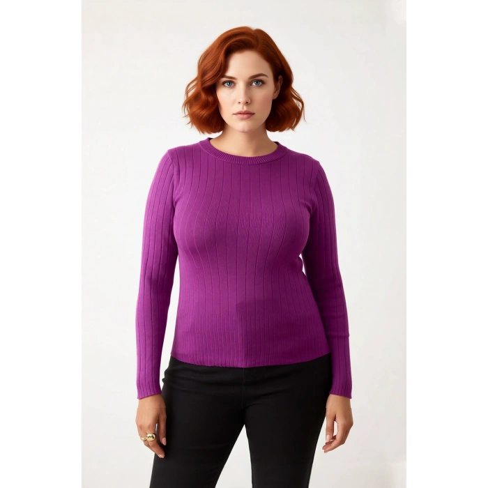 Kadın Şık Bodycone Fitilli Triko Bluz Standart Kol Bisiklet Yaka Casual Tarz Mevsimlik Kullanım İçin